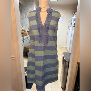 Tuckernuck Sail to Sable Nautical periwinkle/ Blue & Green Striped Dress medium